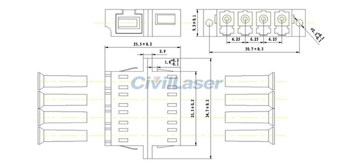 LC Multimode Four Core Plastic Fiber Optic Adapter